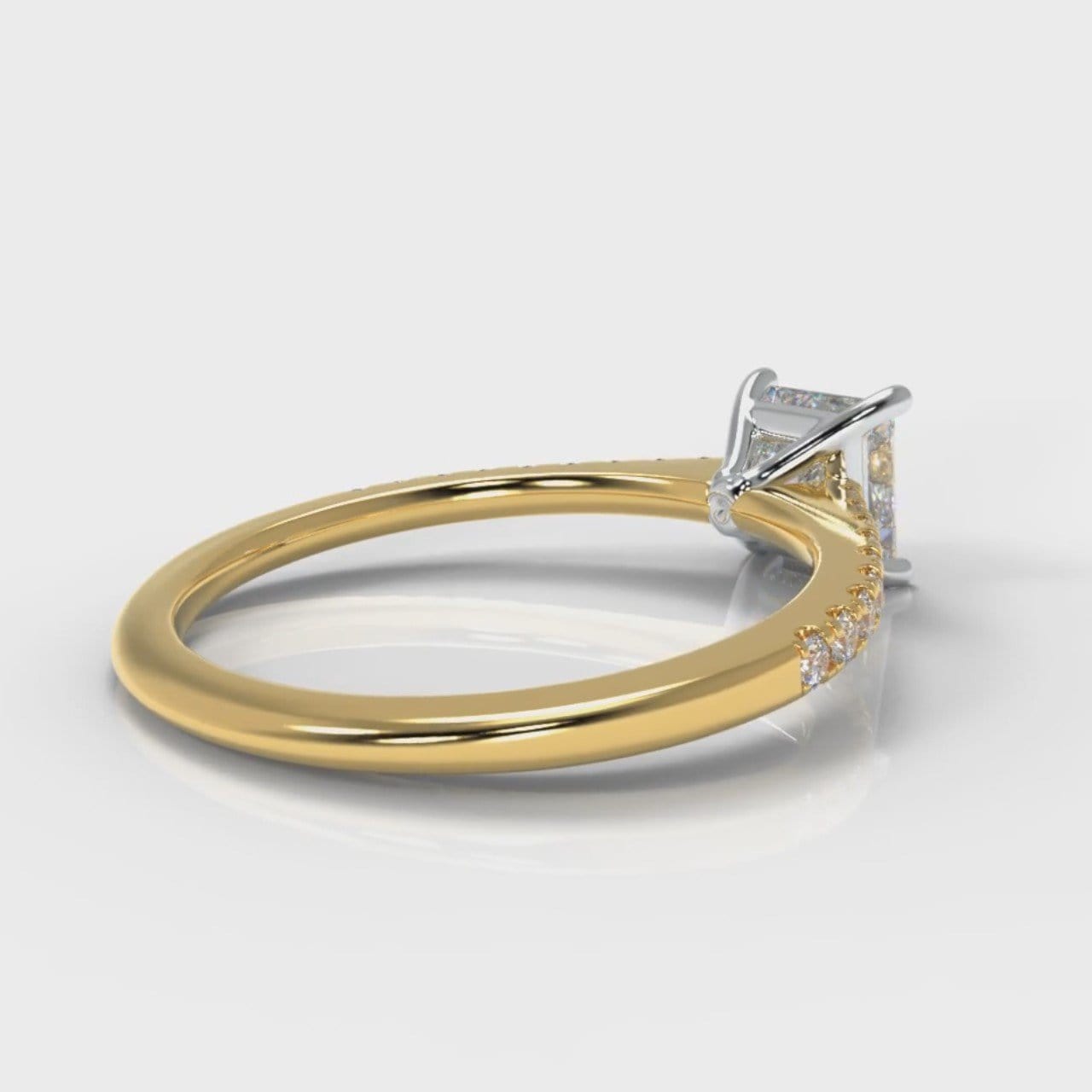 Petite Micropavé Princess Cut Diamond Engagement Ring - Yellow Gold