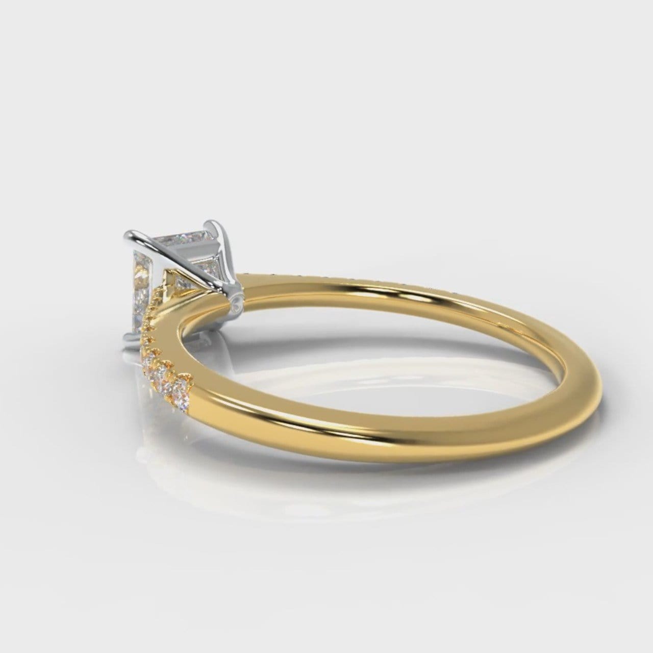 Petite Micropavé Princess Cut Diamond Engagement Ring - Yellow Gold