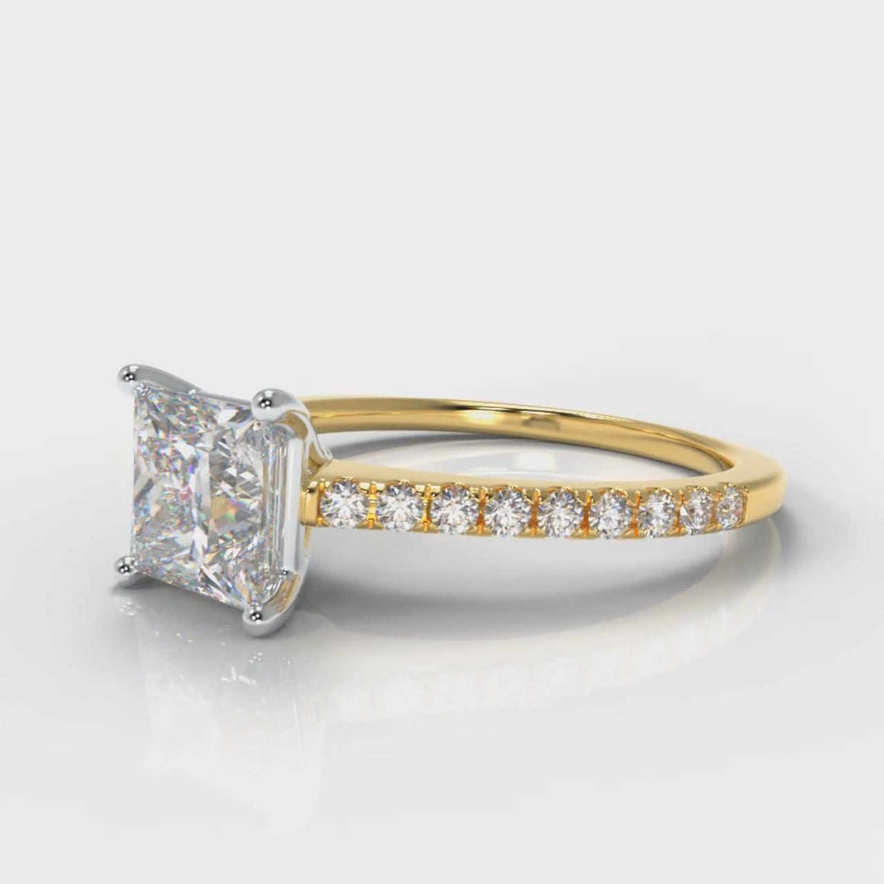 Petite Micropavé Princess Cut Diamond Engagement Ring - Yellow Gold