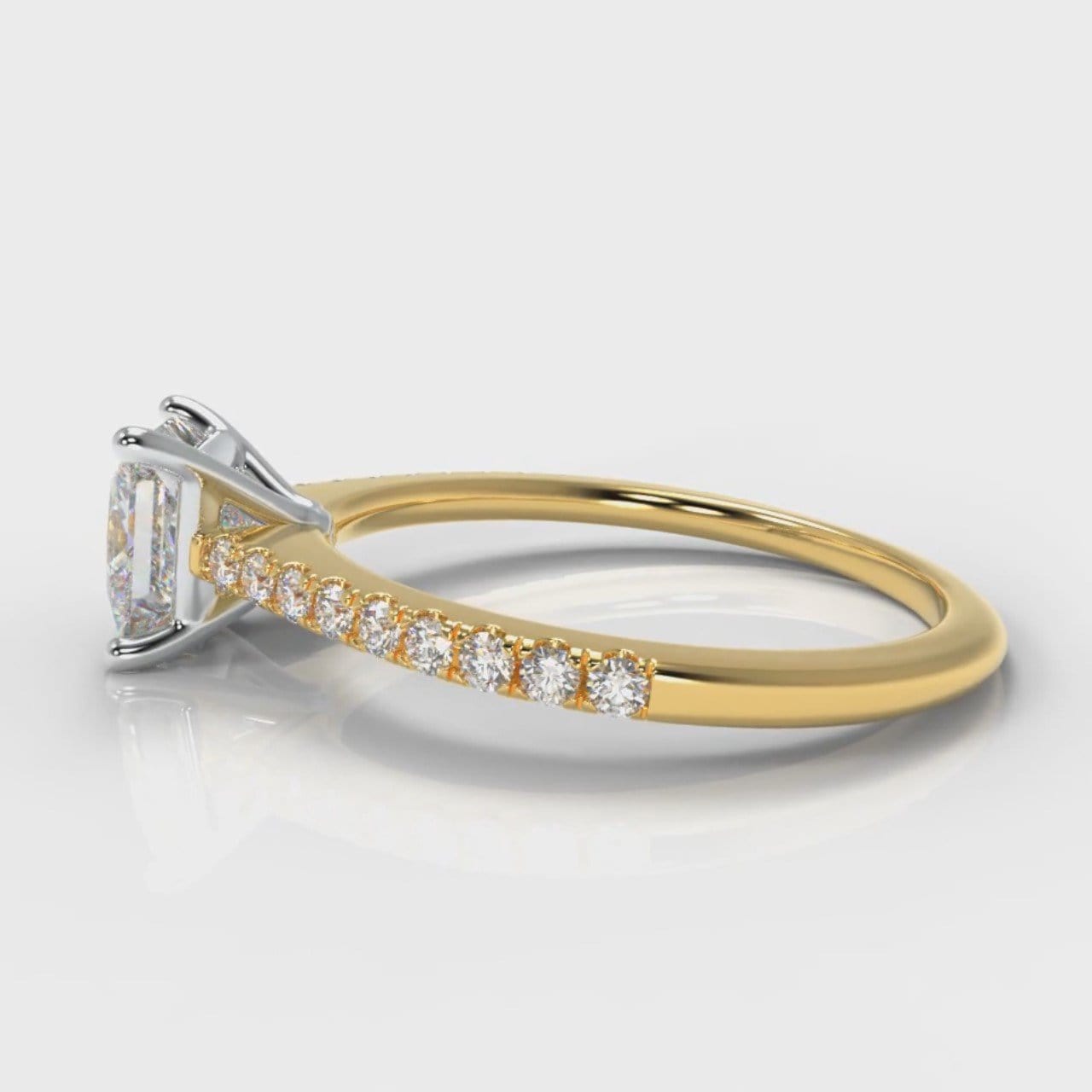 Petite Micropavé Princess Cut Diamond Engagement Ring - Yellow Gold