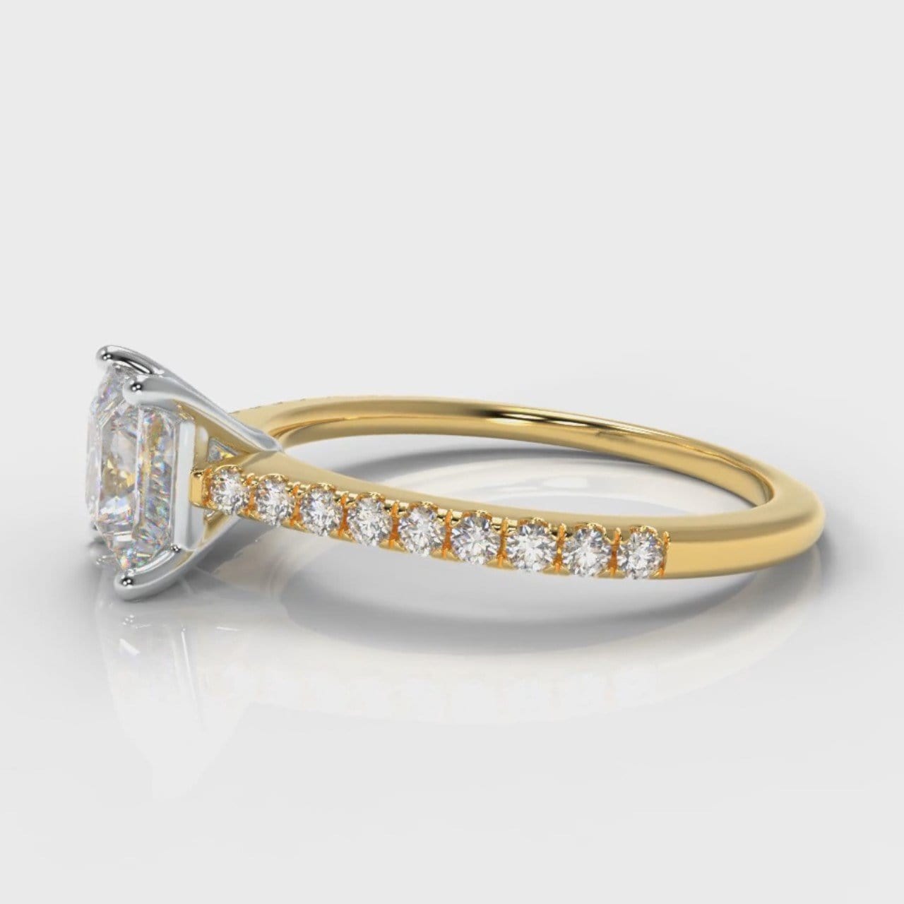 Petite Micropavé Princess Cut Diamond Engagement Ring - Yellow Gold