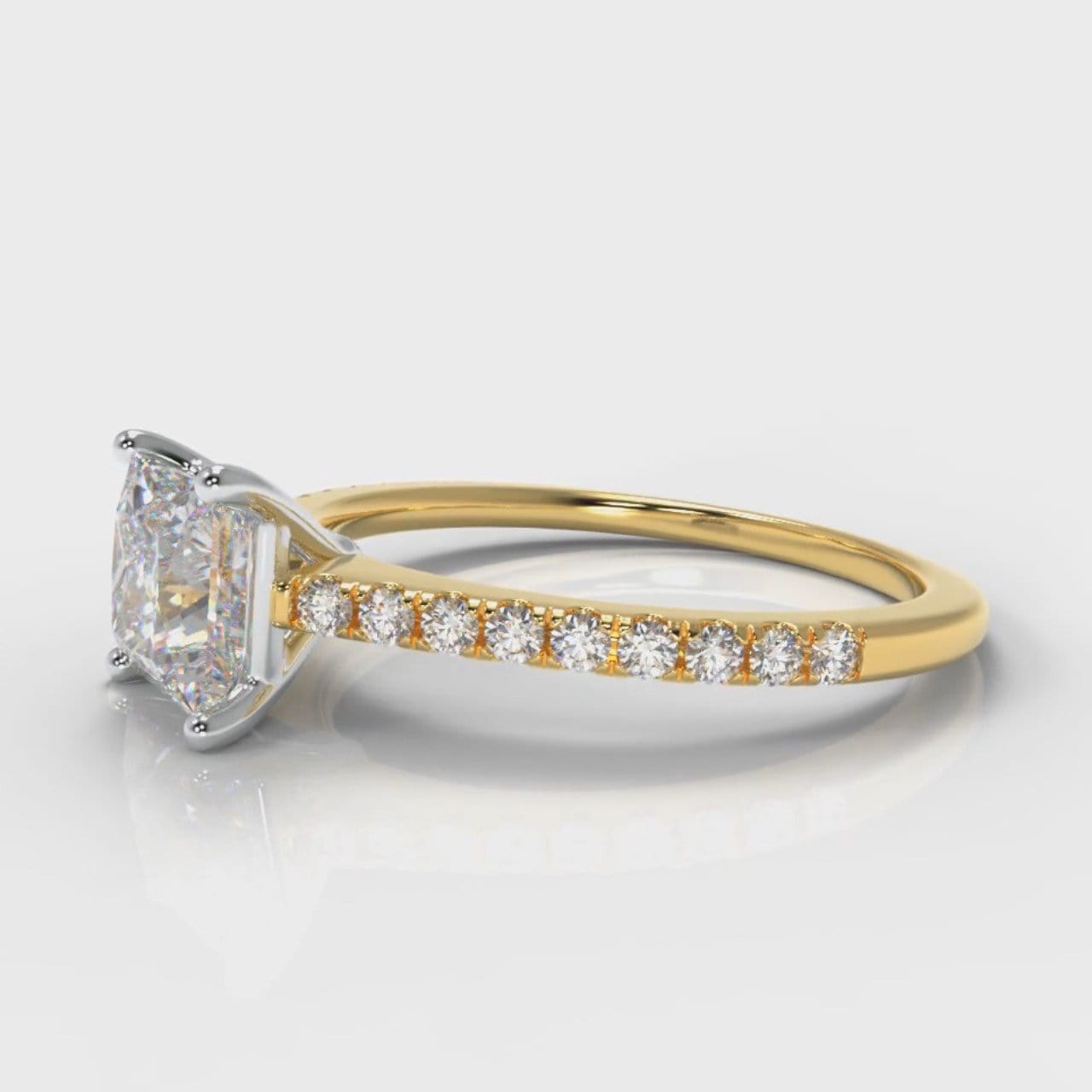 Petite Micropavé Princess Cut Diamond Engagement Ring - Yellow Gold