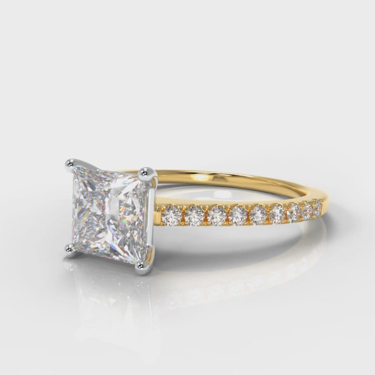 Petite Micropavé Princess Cut Diamond Engagement Ring - Yellow Gold
