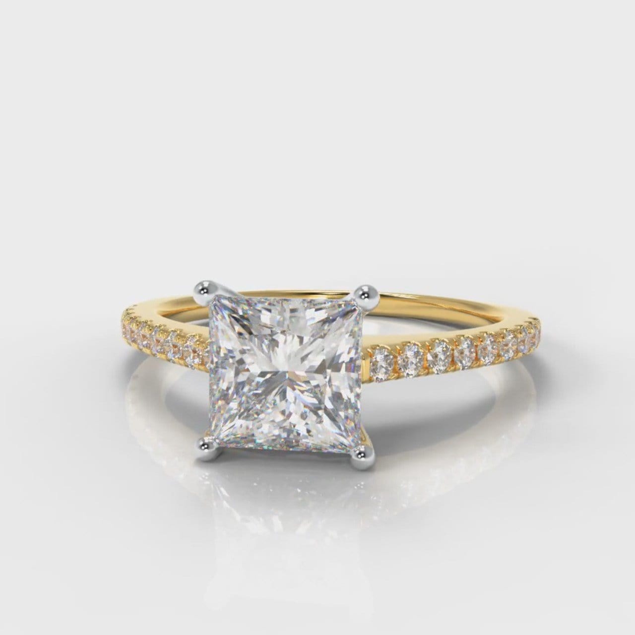 Petite Micropavé Princess Cut Diamond Engagement Ring - Yellow Gold