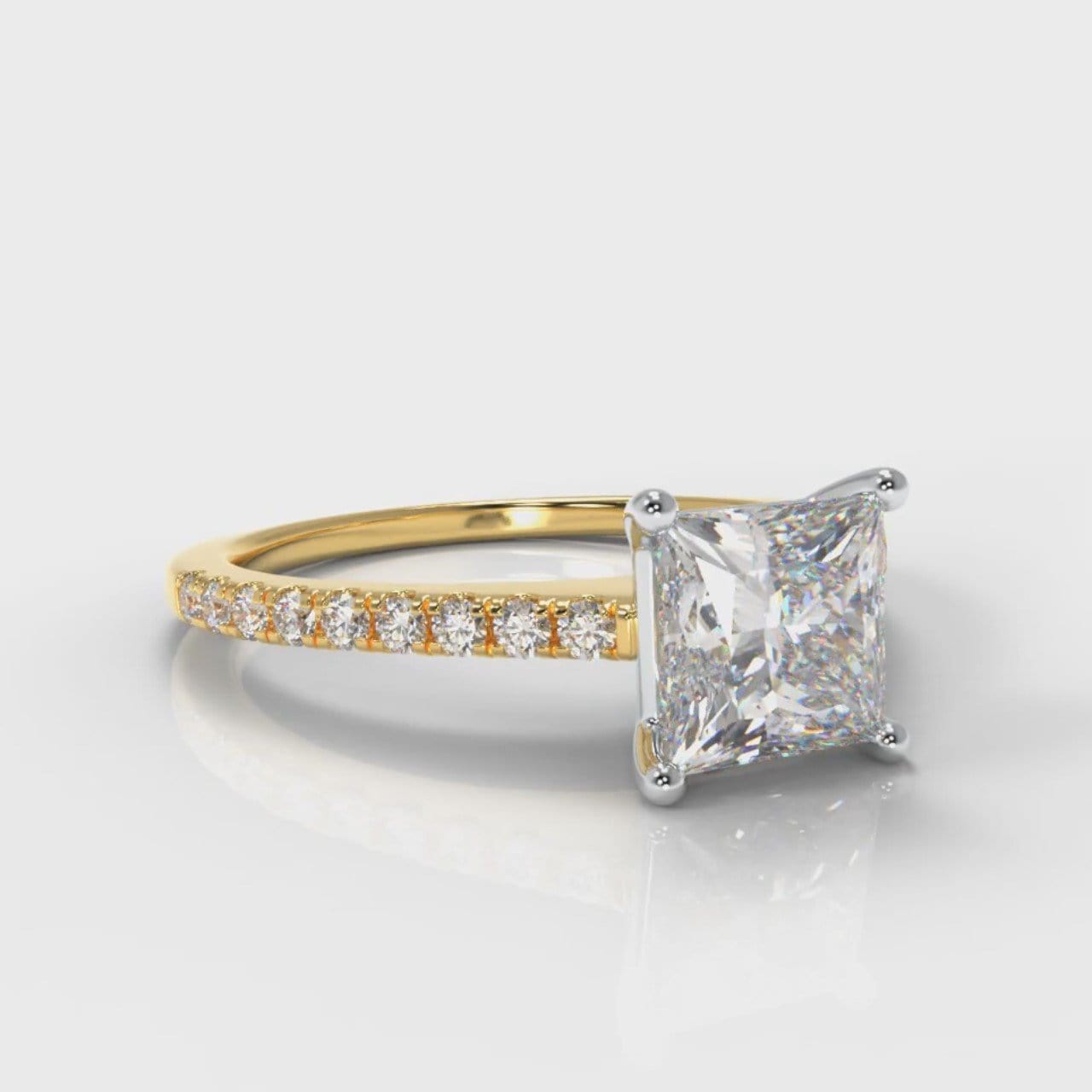 Petite Micropavé Princess Cut Diamond Engagement Ring - Yellow Gold