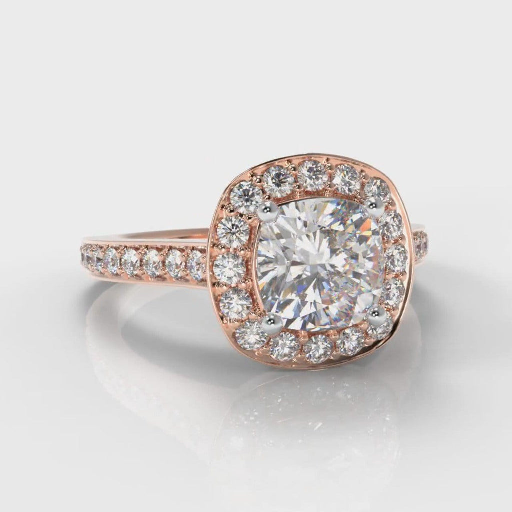Pavé Cushion Cut Diamond Halo Engagement Ring - Rose Gold