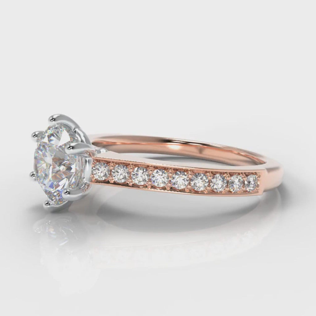 Star Pavé Round Brilliant Diamond Engagement Ring - Rose Gold