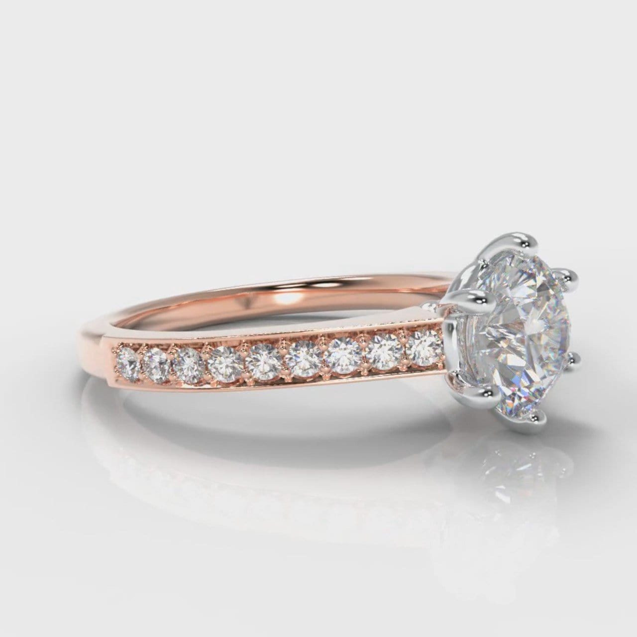 Star Pavé Round Brilliant Diamond Engagement Ring - Rose Gold