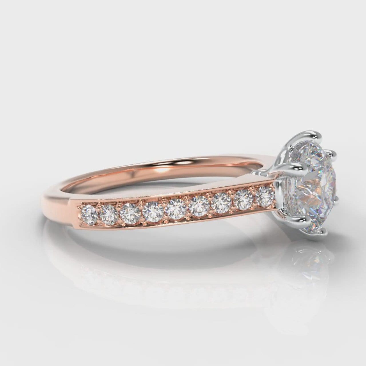 Star Pavé Round Brilliant Diamond Engagement Ring - Rose Gold