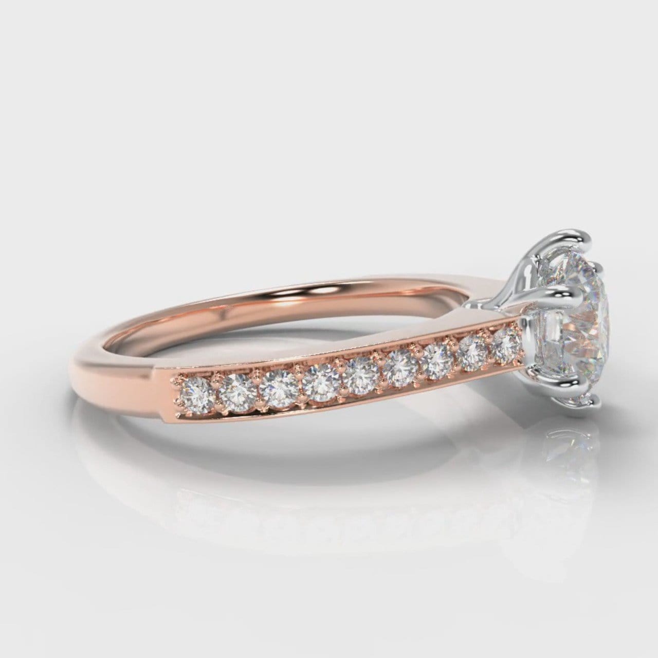 Star Pavé Round Brilliant Diamond Engagement Ring - Rose Gold