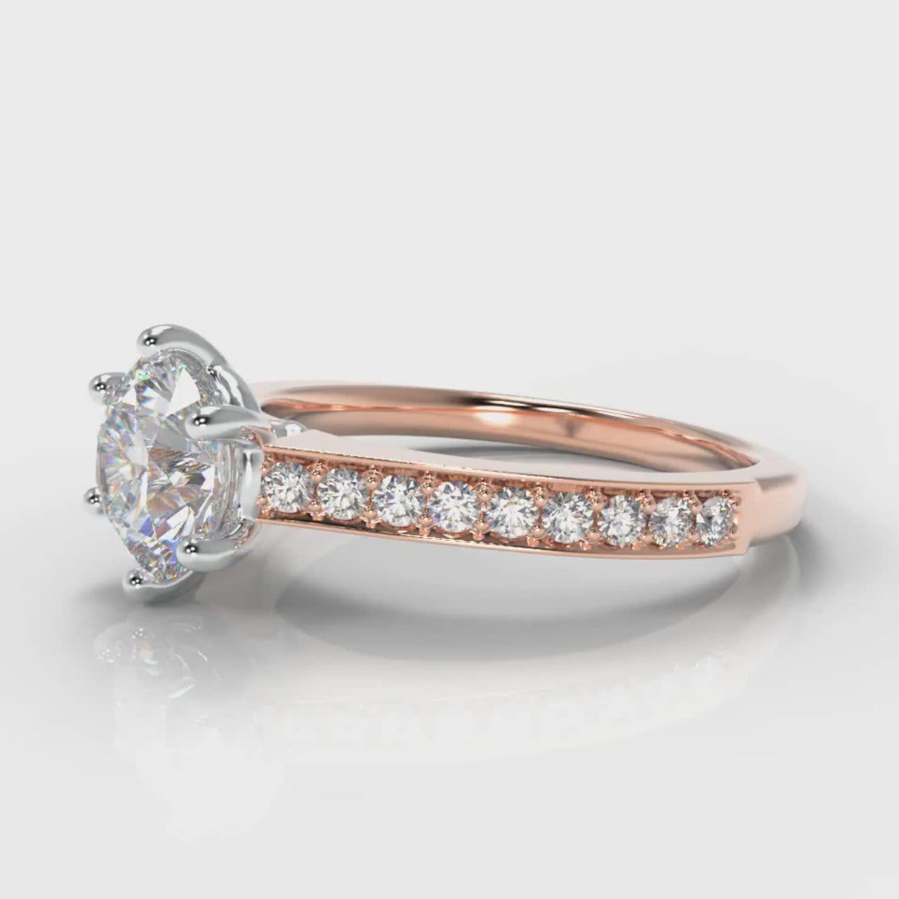 Star Pavé Round Brilliant Diamond Engagement Ring - Rose Gold