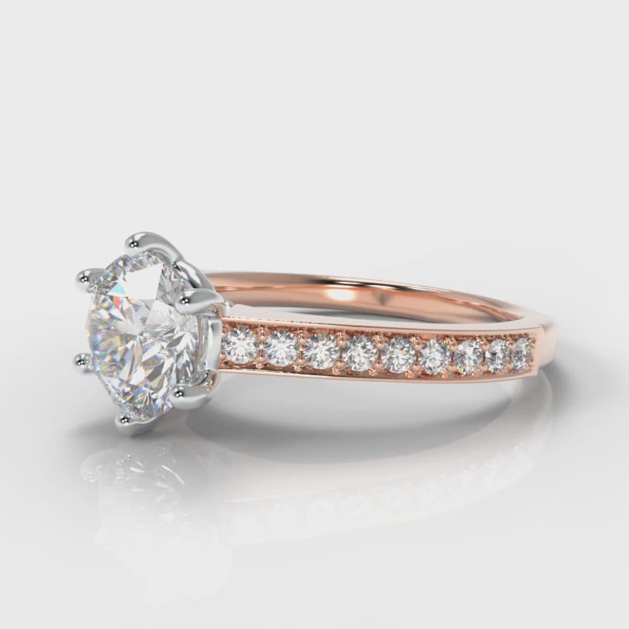 Star Pavé Round Brilliant Diamond Engagement Ring - Rose Gold