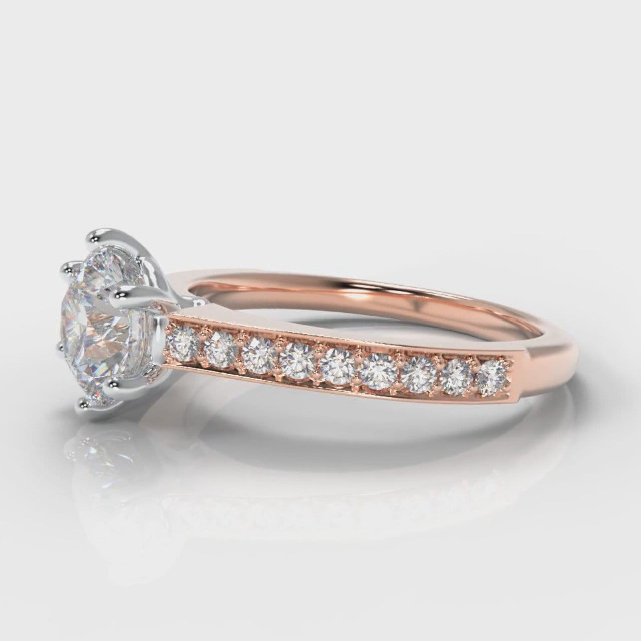 Star Pavé Round Brilliant Diamond Engagement Ring - Rose Gold