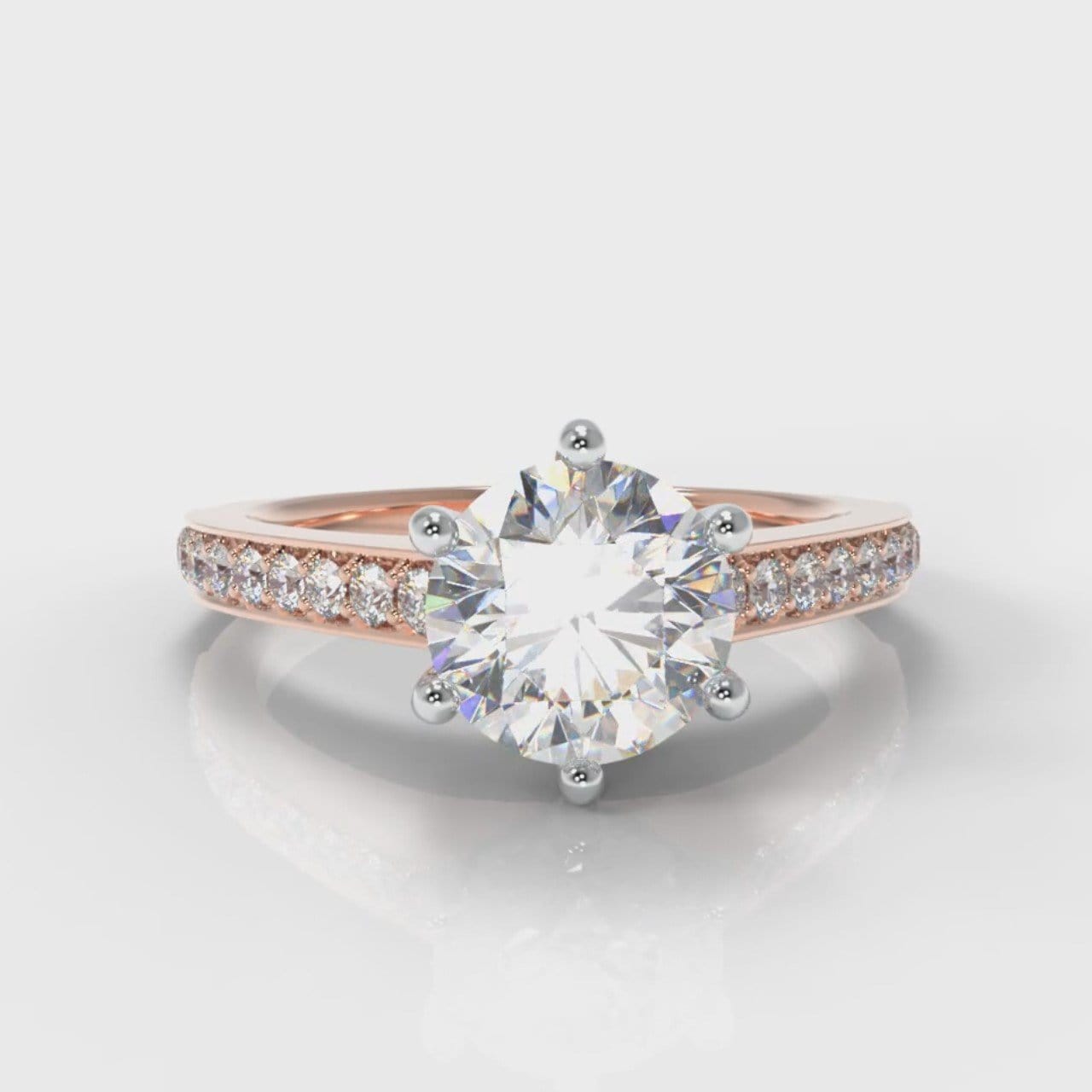 Star Pavé Round Brilliant Diamond Engagement Ring - Rose Gold