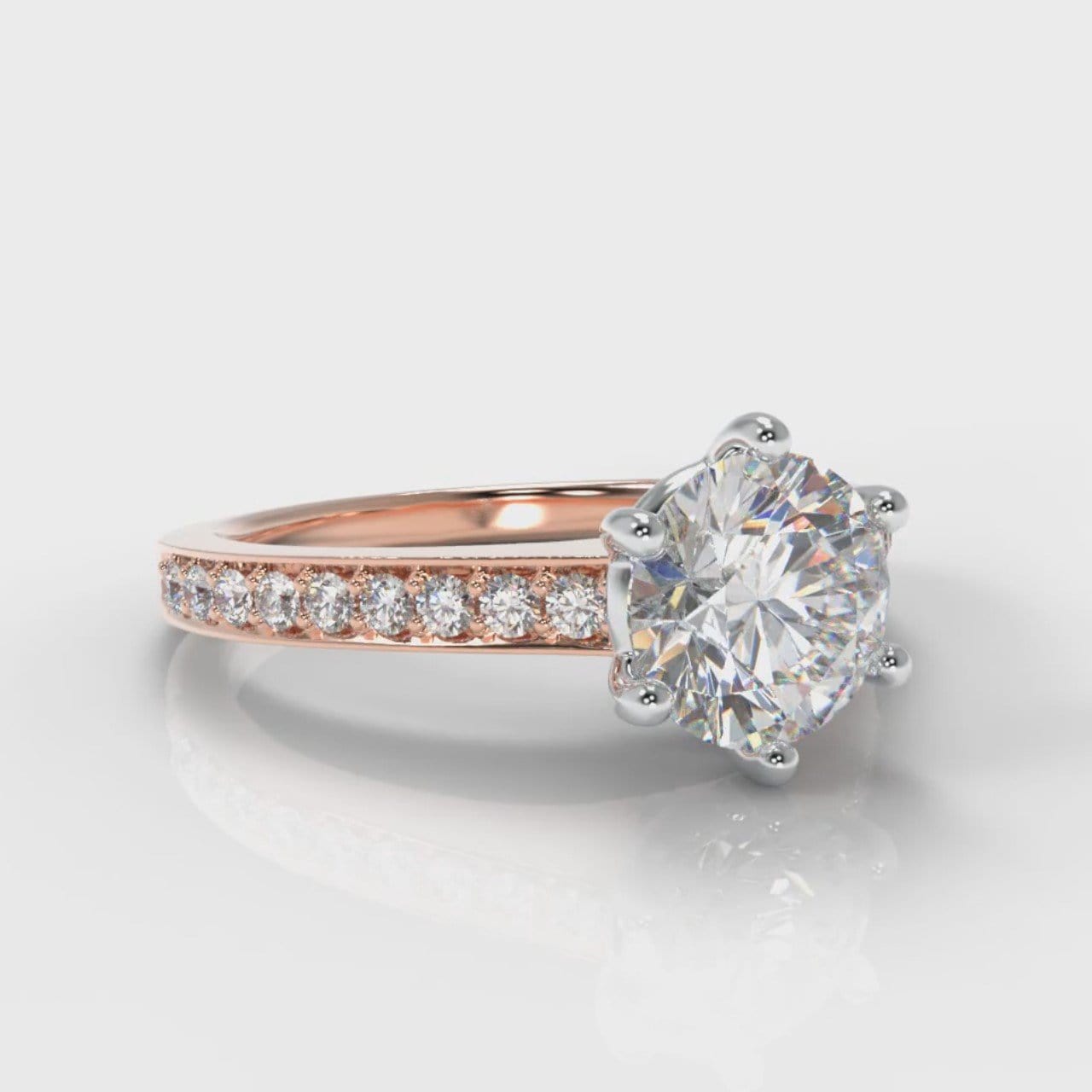 Star Pavé Round Brilliant Diamond Engagement Ring - Rose Gold