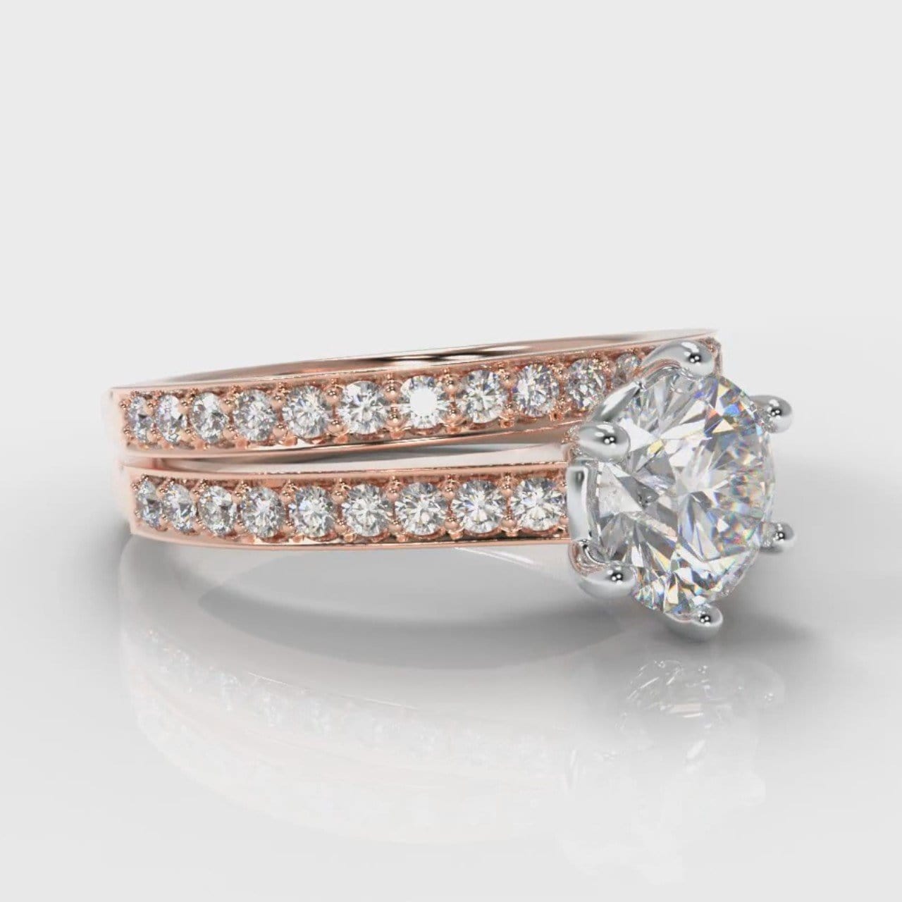 Star Pavé Round Brilliant Diamond Bridal Set - Rose Gold