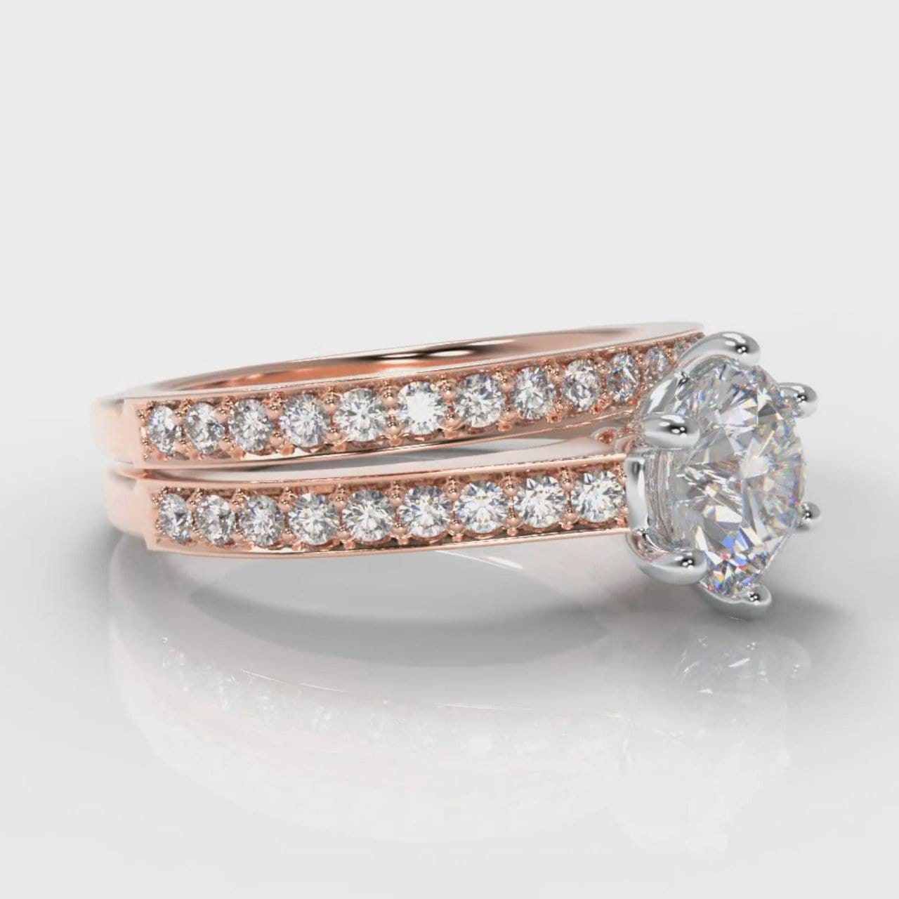 Star Pavé Round Brilliant Diamond Bridal Set - Rose Gold