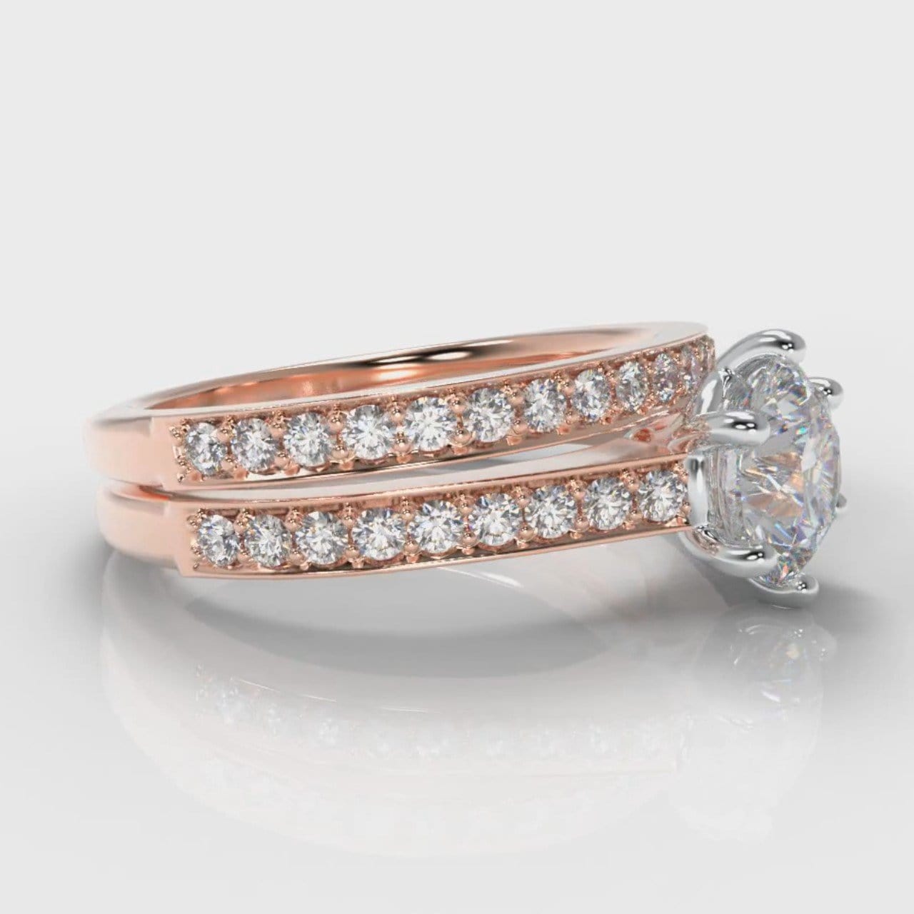 Star Pavé Round Brilliant Diamond Bridal Set - Rose Gold