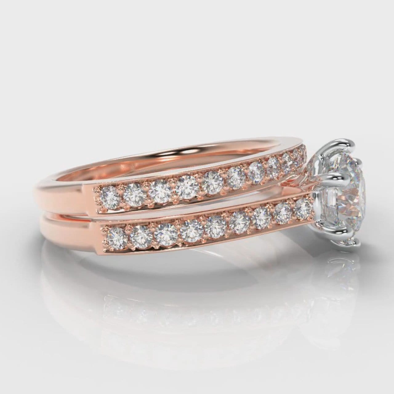 Star Pavé Round Brilliant Diamond Bridal Set - Rose Gold