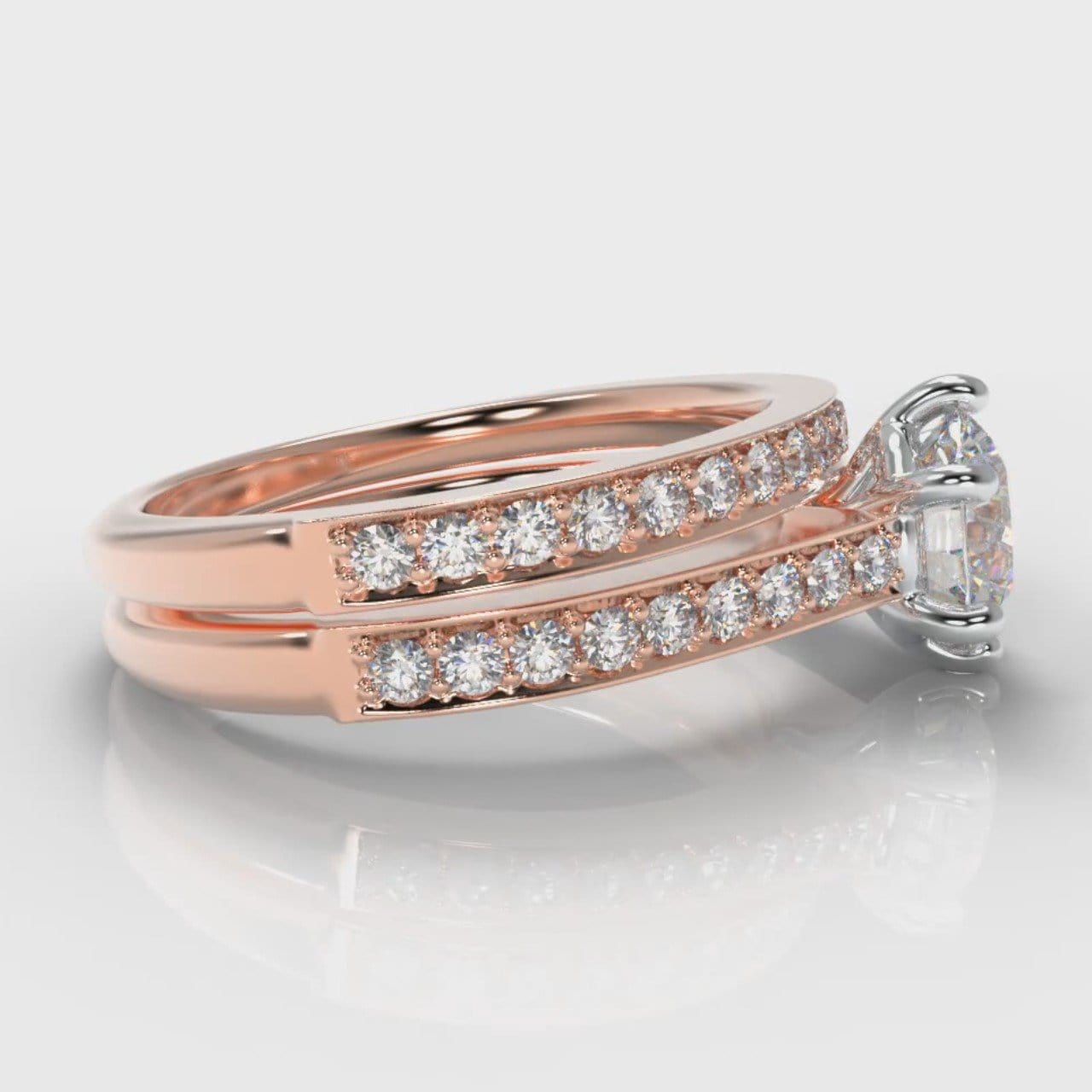 Star Pavé Round Brilliant Diamond Bridal Set - Rose Gold