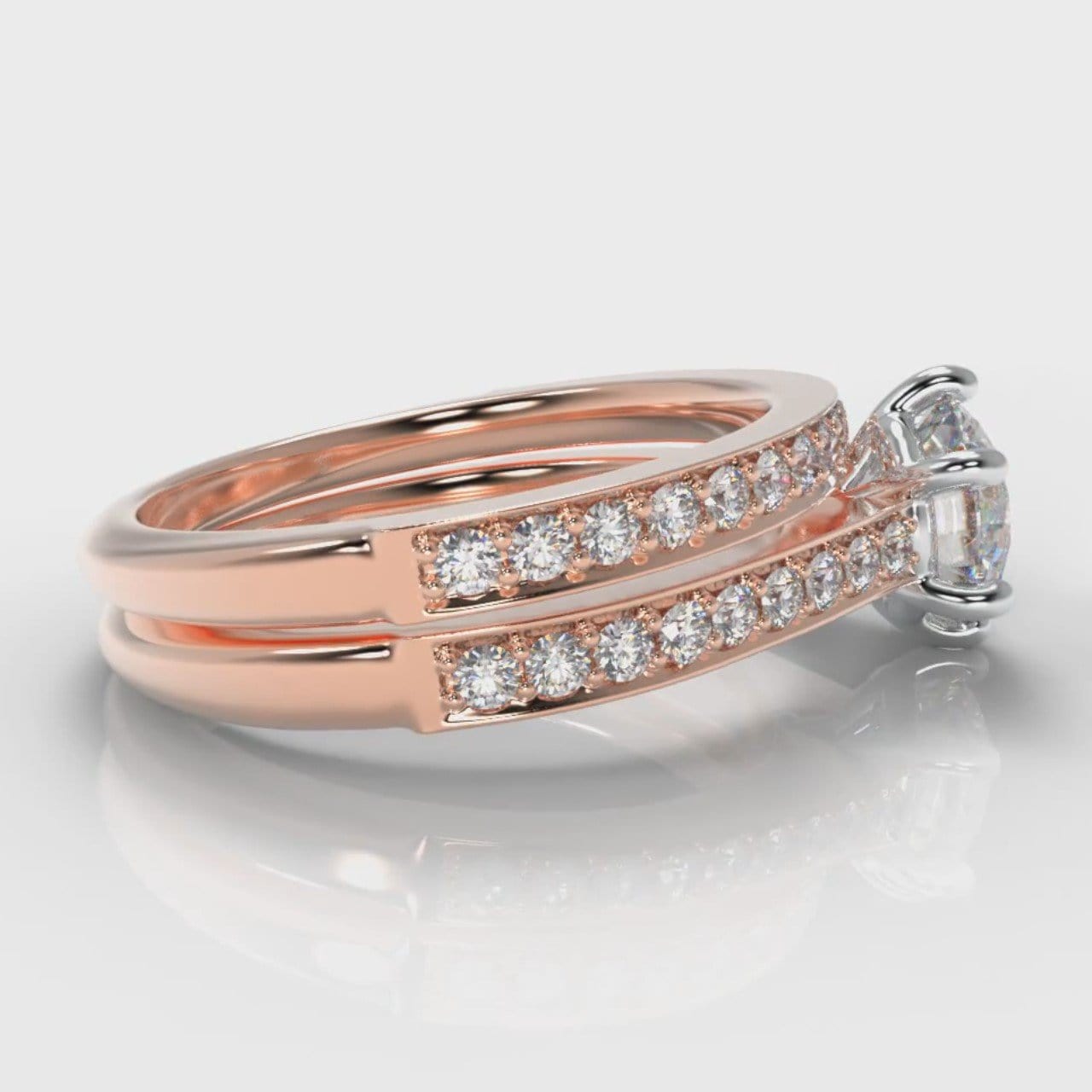 Star Pavé Round Brilliant Diamond Bridal Set - Rose Gold