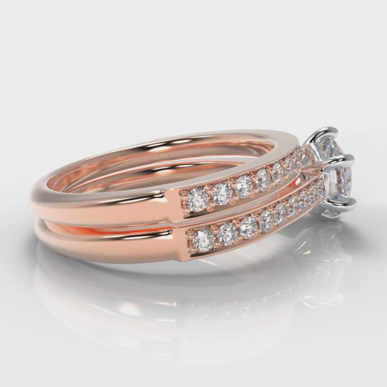 Star Pavé Round Brilliant Diamond Bridal Set - Rose Gold