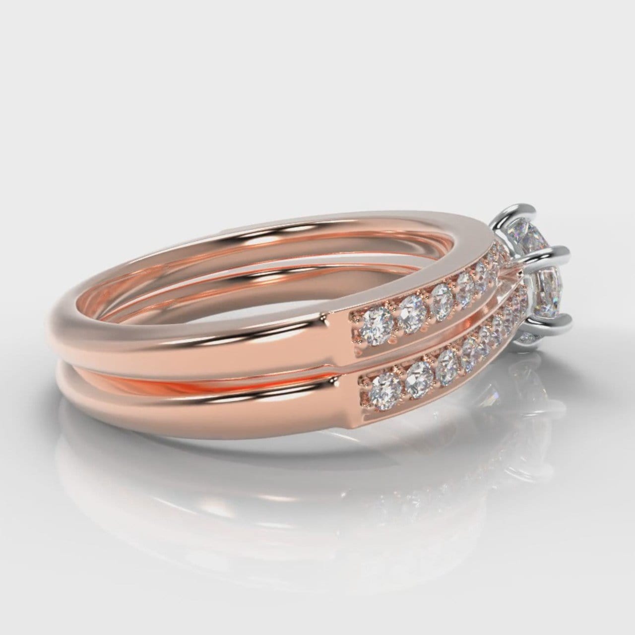 Star Pavé Round Brilliant Diamond Bridal Set - Rose Gold