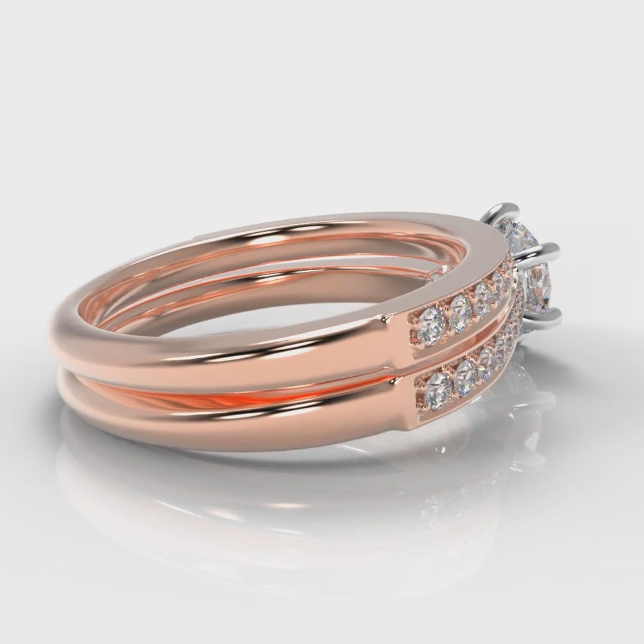 Star Pavé Round Brilliant Diamond Bridal Set - Rose Gold