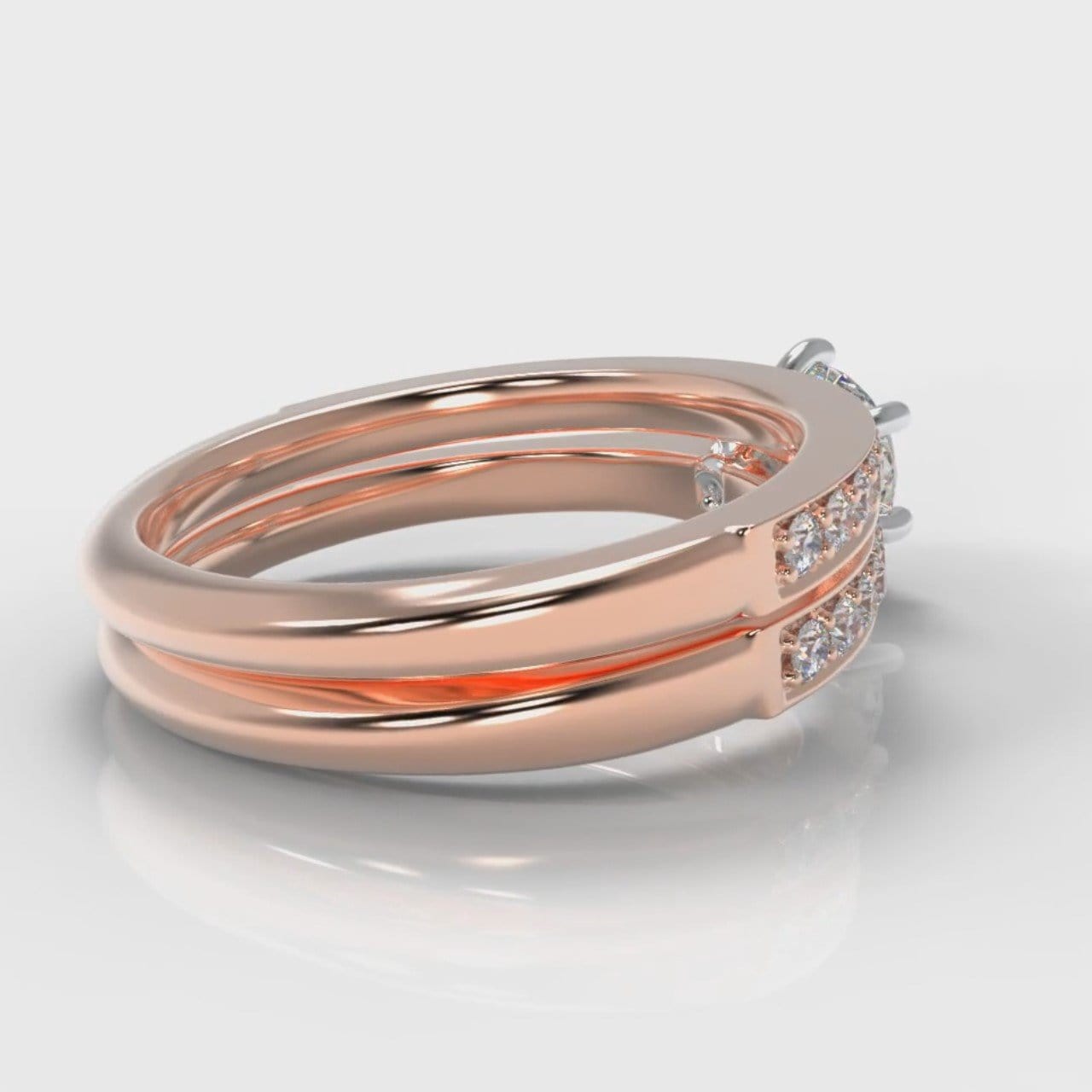 Star Pavé Round Brilliant Diamond Bridal Set - Rose Gold