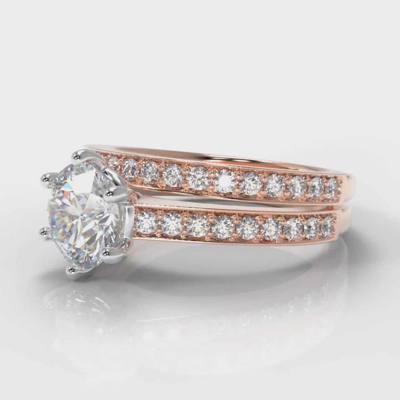 Star Pavé Round Brilliant Diamond Bridal Set - Rose Gold