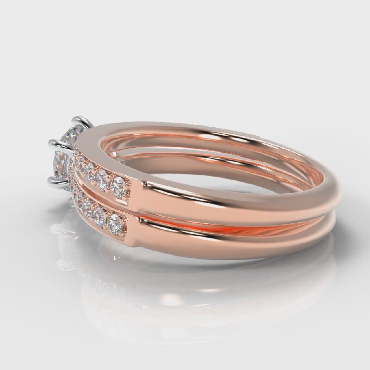 Star Pavé Round Brilliant Diamond Bridal Set - Rose Gold