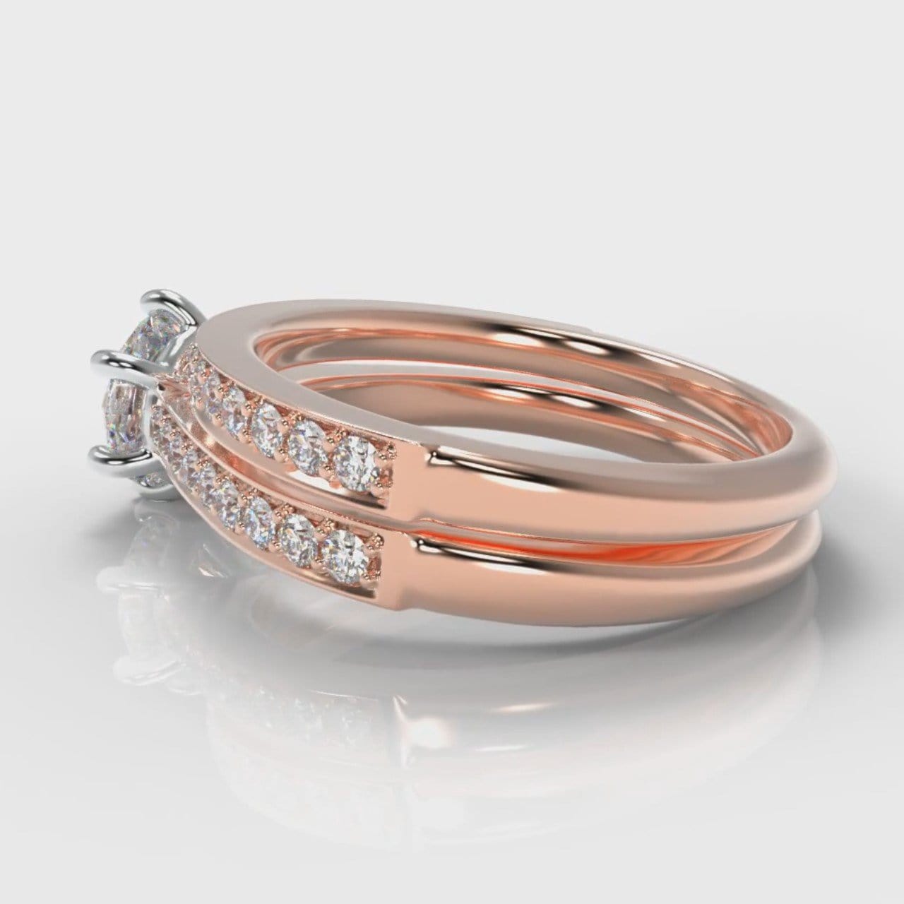 Star Pavé Round Brilliant Diamond Bridal Set - Rose Gold