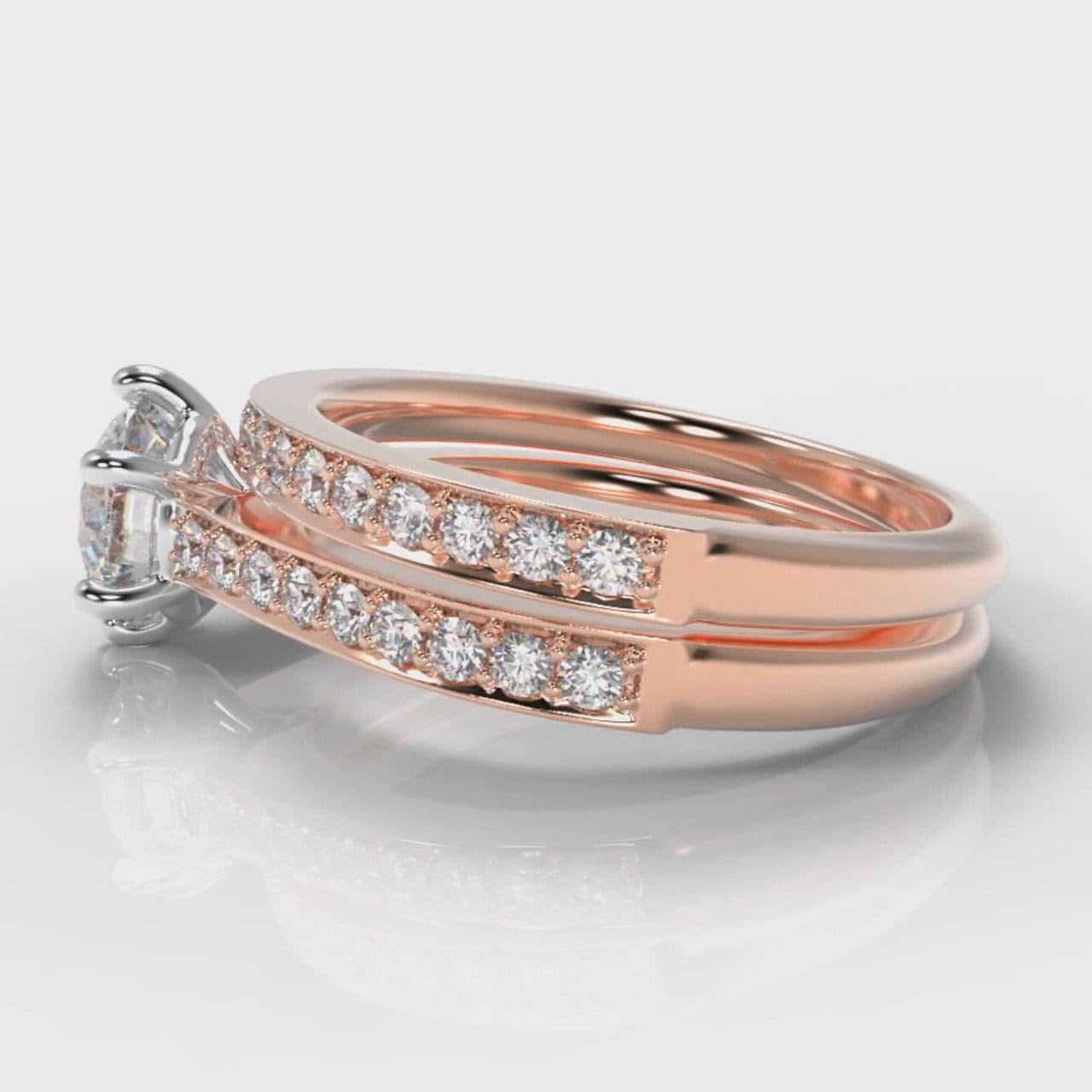 Star Pavé Round Brilliant Diamond Bridal Set - Rose Gold
