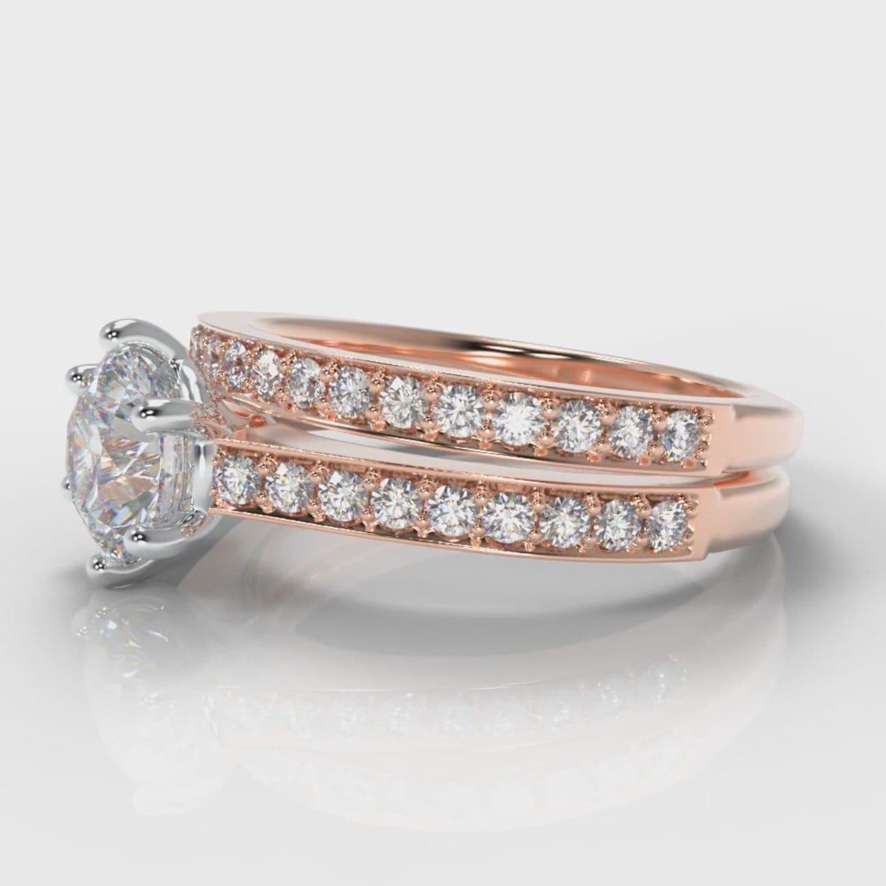 Star Pavé Round Brilliant Diamond Bridal Set - Rose Gold