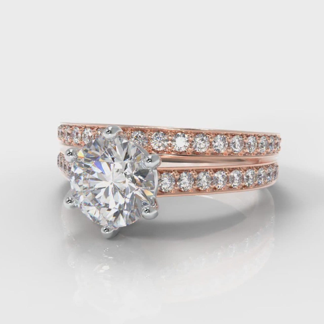 Star Pavé Round Brilliant Diamond Bridal Set - Rose Gold