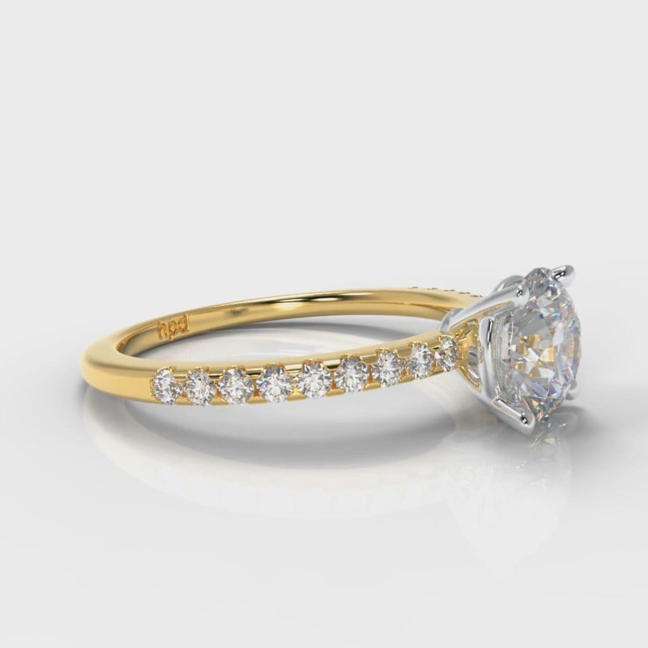 Petite Micropavé Round Brilliant Cut Diamond Engagement Ring - Yellow Gold