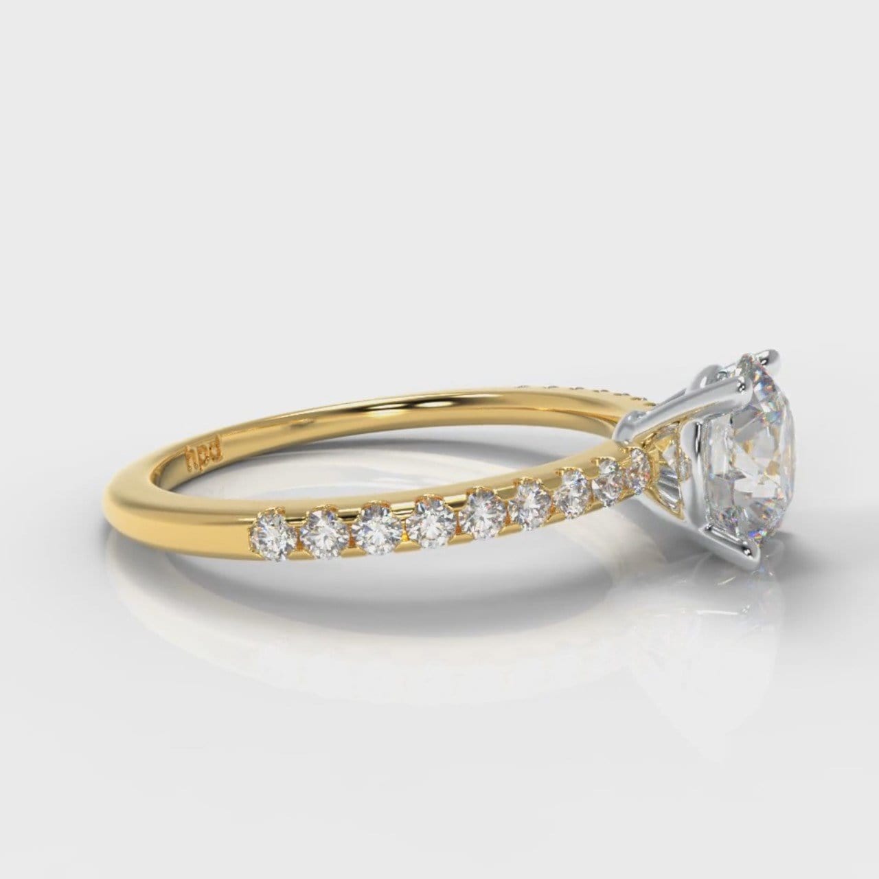 Petite Micropavé Round Brilliant Cut Diamond Engagement Ring - Yellow Gold