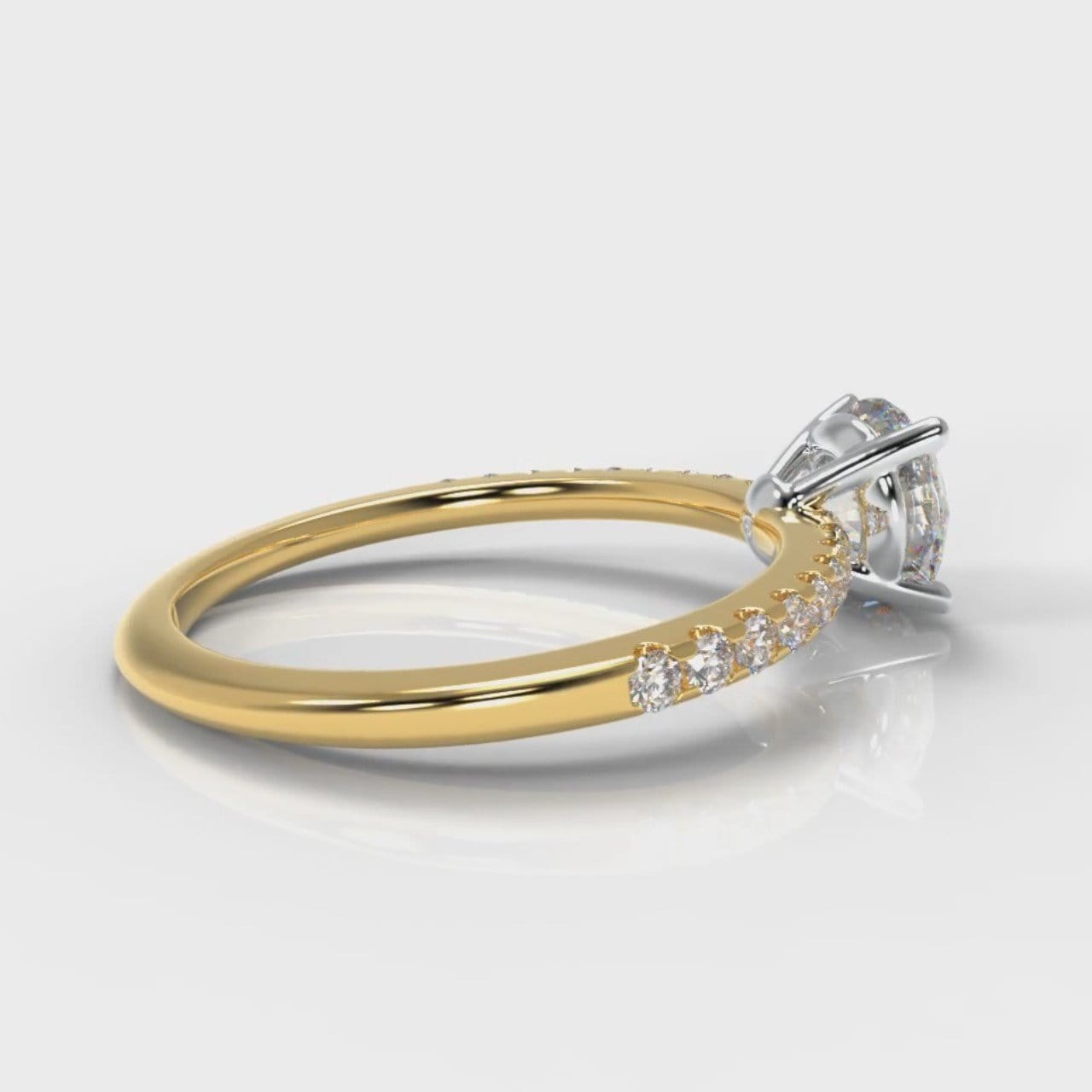 Petite Micropavé Round Brilliant Cut Diamond Engagement Ring - Yellow Gold