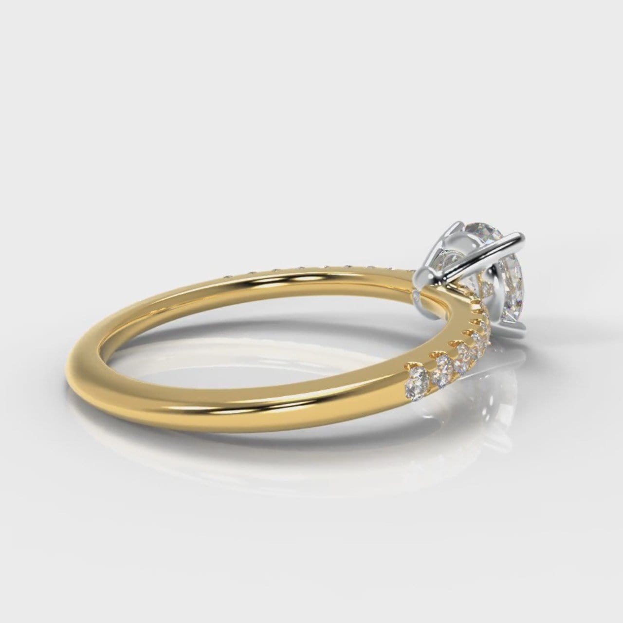 Petite Micropavé Round Brilliant Cut Diamond Engagement Ring - Yellow Gold