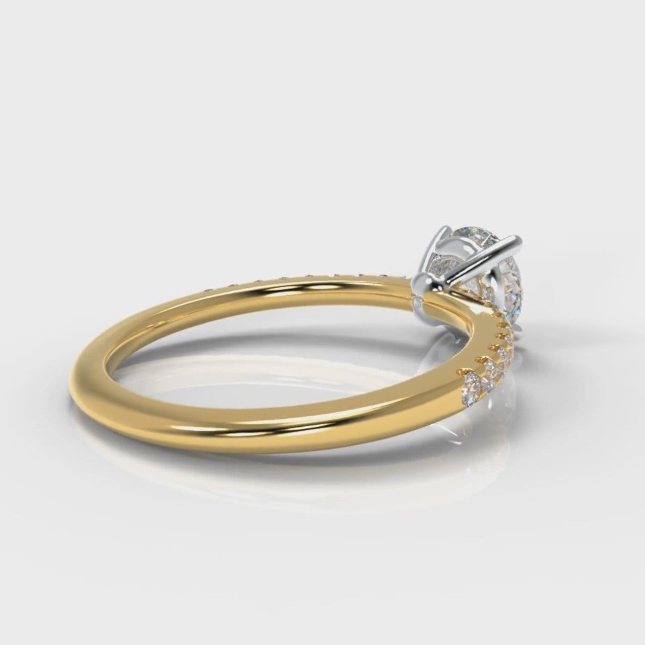 Petite Micropavé Round Brilliant Cut Diamond Engagement Ring - Yellow Gold