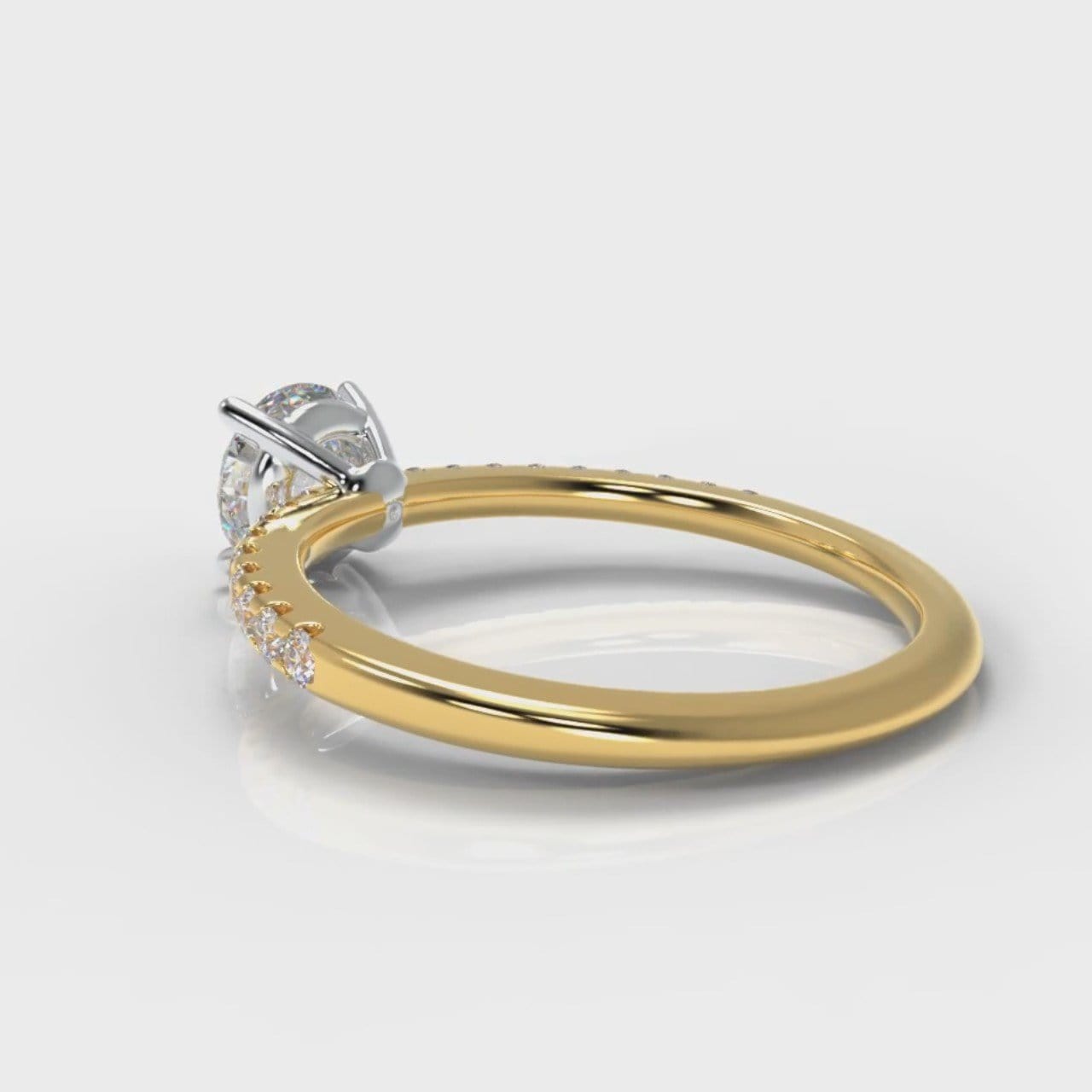 Petite Micropavé Round Brilliant Cut Diamond Engagement Ring - Yellow Gold