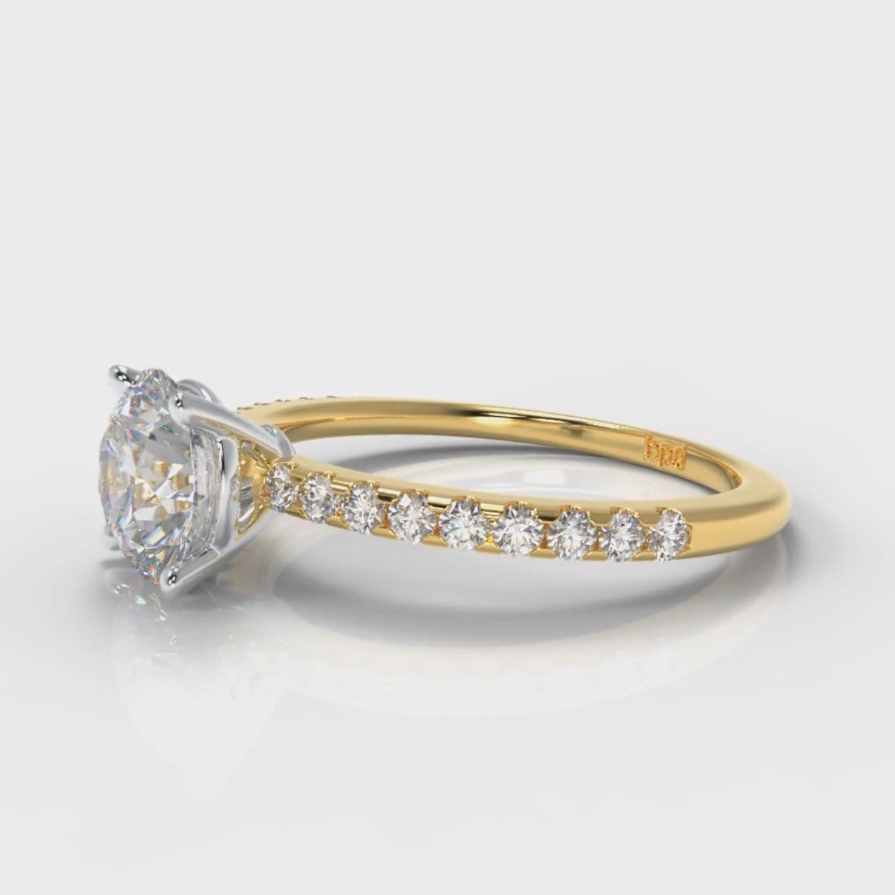 Petite Micropavé Round Brilliant Cut Diamond Engagement Ring - Yellow Gold
