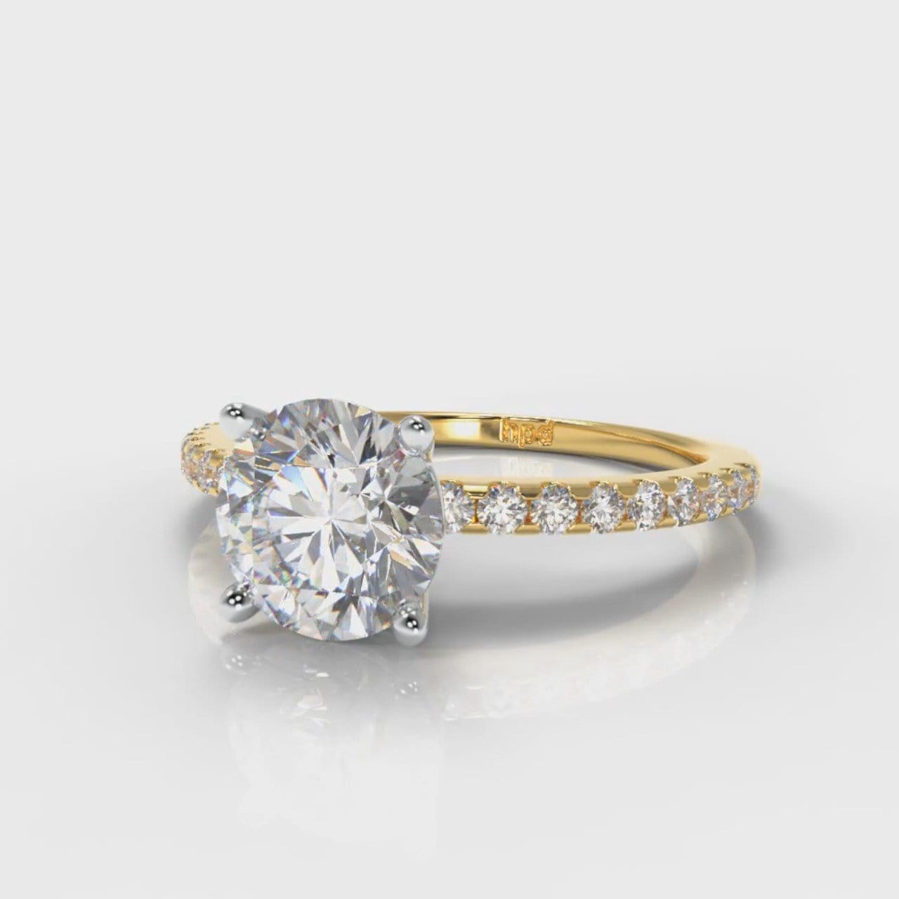 Petite Micropavé Round Brilliant Cut Diamond Engagement Ring - Yellow Gold
