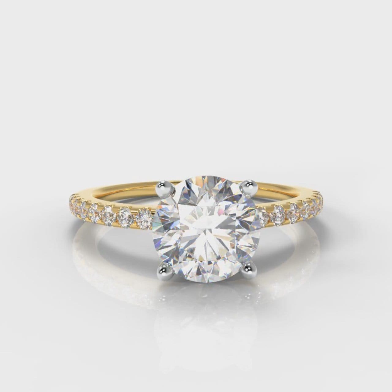 Petite Micropavé Round Brilliant Cut Diamond Engagement Ring - Yellow Gold