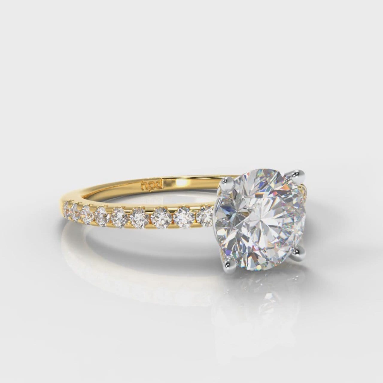 Petite Micropavé Round Brilliant Cut Diamond Engagement Ring - Yellow Gold