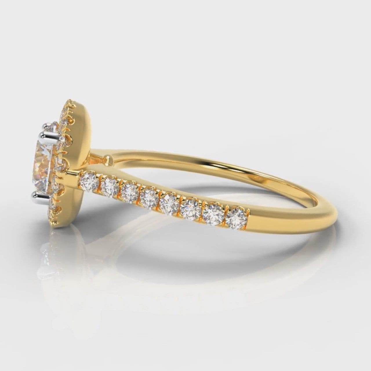Petite Micropavé Round Brilliant Cut Diamond Halo Engagement Ring - Yellow Gold