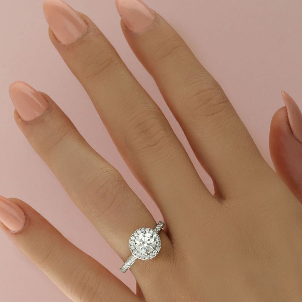 Pavé Round Brilliant Diamond Halo Engagement Ring
