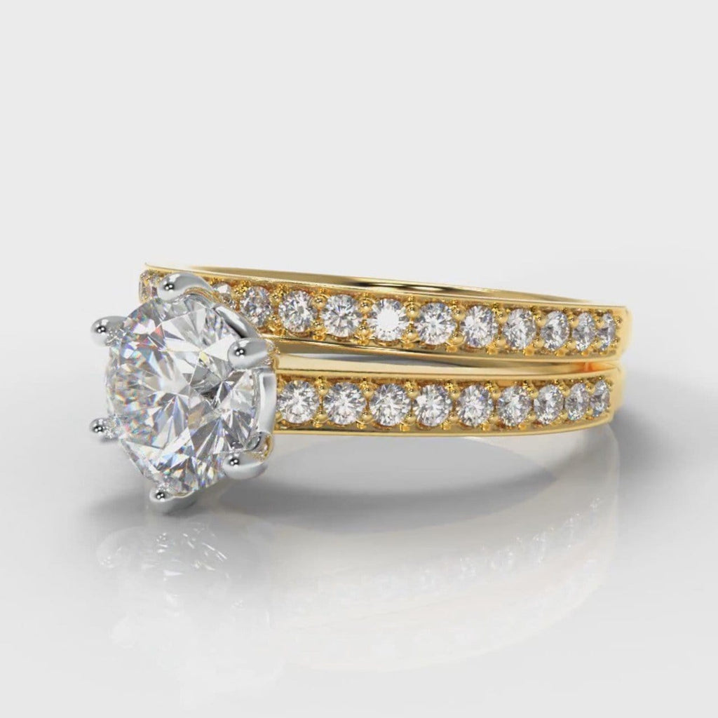 Star Pavé Round Brilliant Diamond Bridal Set - Yellow Gold