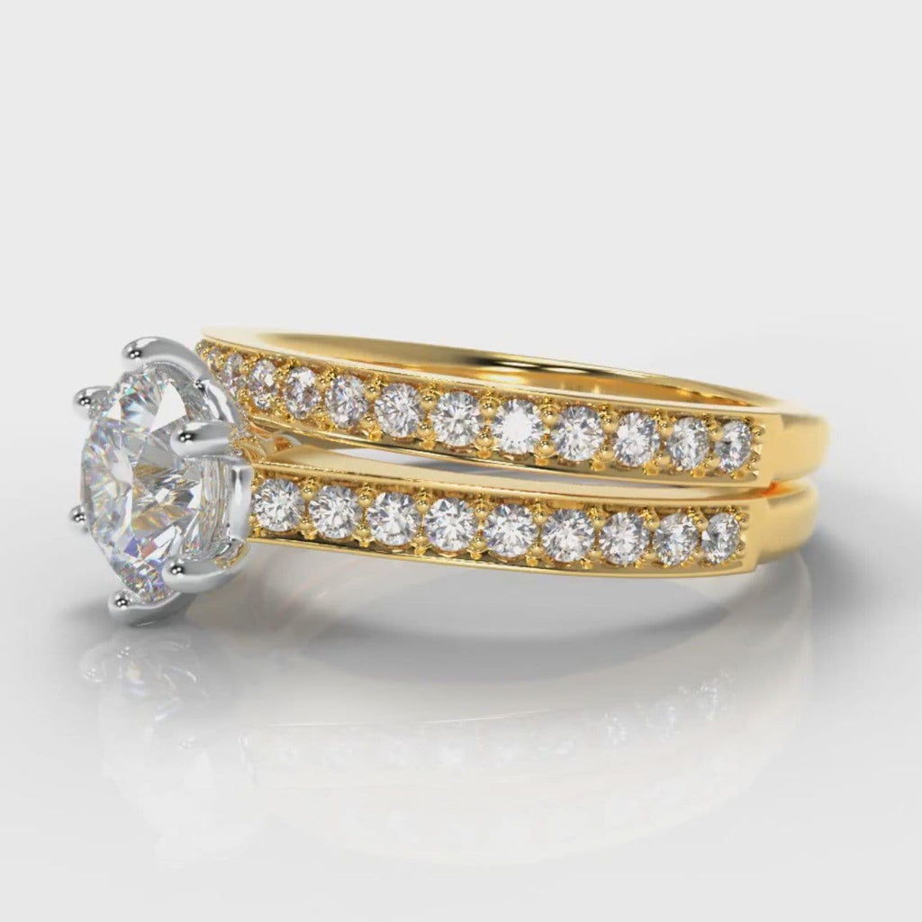Star Pavé Round Brilliant Diamond Bridal Set - Yellow Gold
