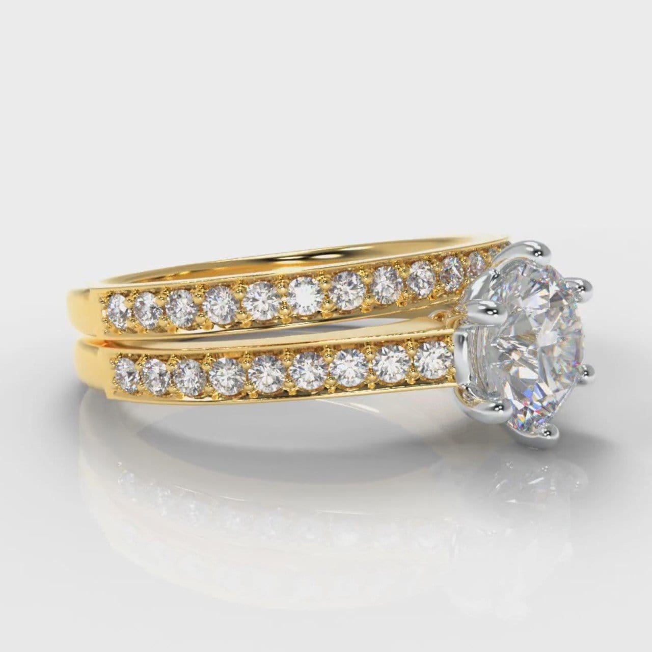 Star Pavé Round Brilliant Diamond Bridal Set - Yellow Gold